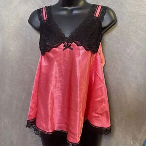 Y2K Pink Black Satin Lace Baby Doll Small Adjustable Intimate Halter Top Small